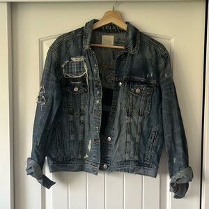 Distressed American Eagle Jean Jacket w/Patchwork details